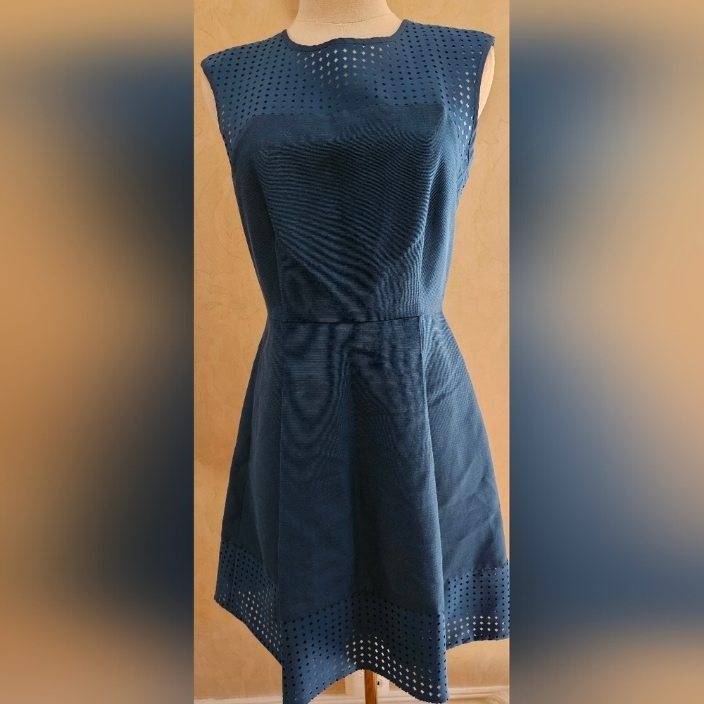 NWT J Crew Diamond Cutout Trim Blue Rear Zip Shift Dress-Size 2